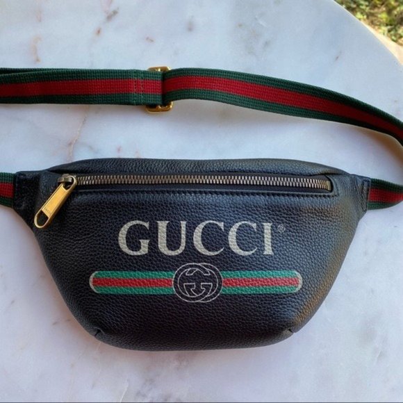SOLD Gucci Grained Calfskin Web Logo Print Small Belt Bag - Picture 4 of 14